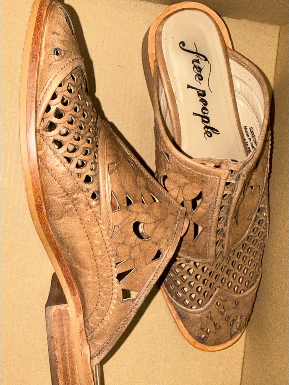 Free People Tan Leather Cutout Mule - Women's Slip-On Shoe size 37